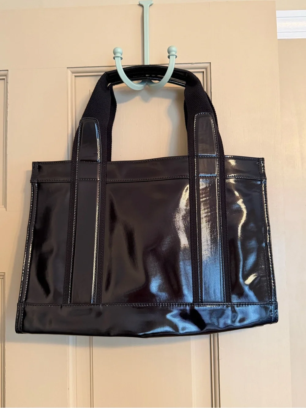 Tory Burch Black Patent Leather Logo Tote